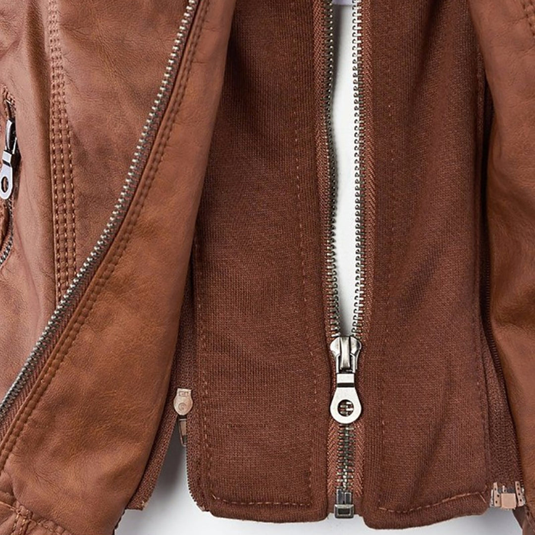 Damen Bikerjacke aus Kunstleder mit Kapuze | Große Größen (L–3XL)