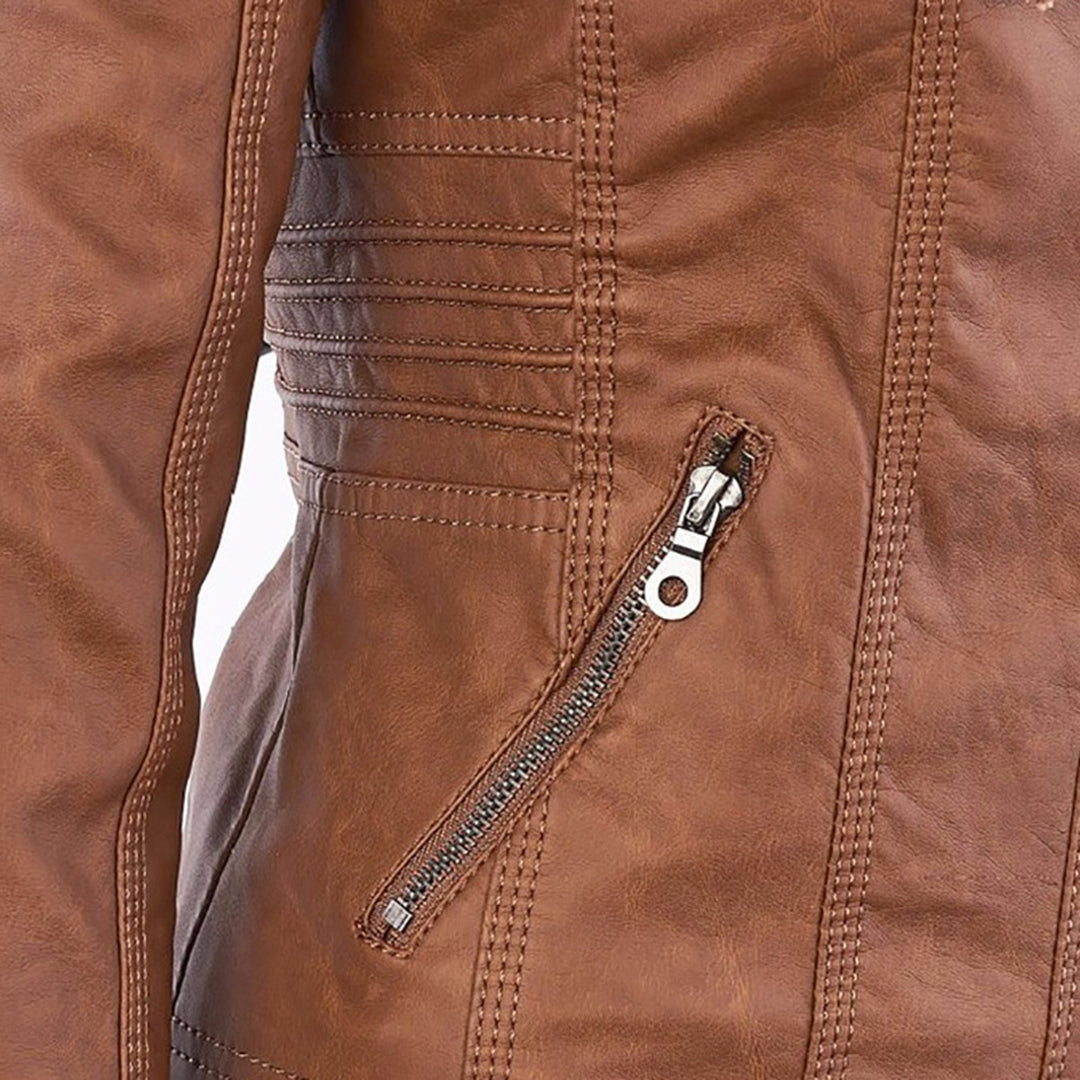 Drune | Wasserdichte Damen Lederjacke Mit Abnehmbarem Kapuzen