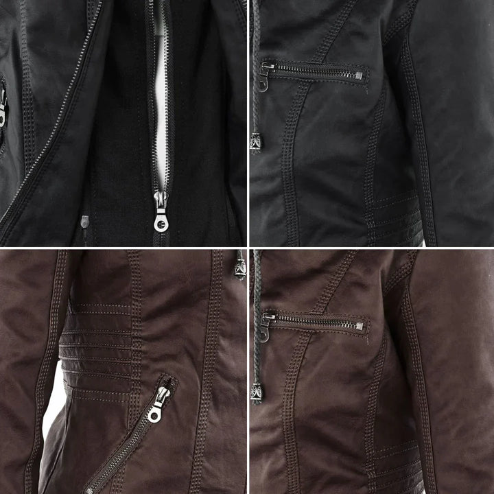 Drune | Elegantes Motorradjacke Mit Kapuze Aus Hochwertigem Leder