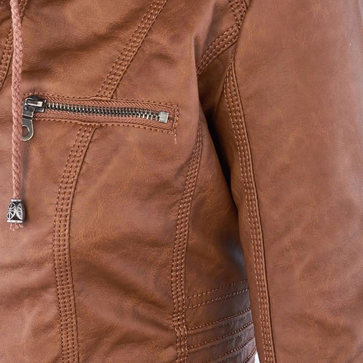 Damen Bikerjacke aus Kunstleder mit Kapuze | Große Größen (L–3XL)