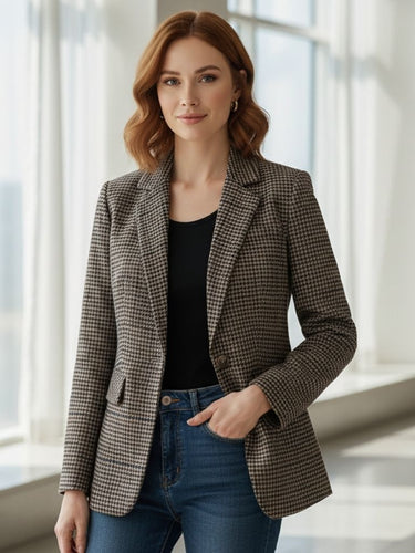 Drune | Damen Blazer Jacke mit Kariert, Chic und Bequem