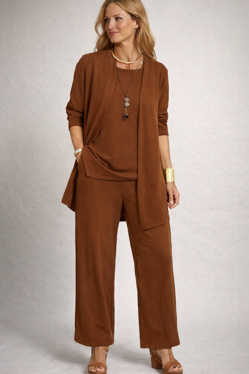 Drune | Damen 3-Teiliges Set mit Cardigan und Weiter Hose