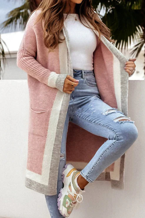 Drune | Langer Cardigan - Offene Front - Weiches Strick - Rippbündchen - Mit Taschen