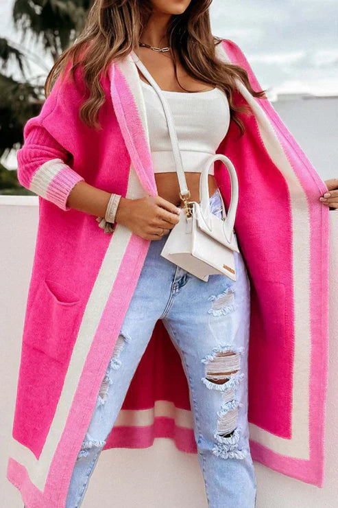 Drune | Langer Cardigan - Offene Front - Weiches Strick - Rippbündchen - Mit Taschen