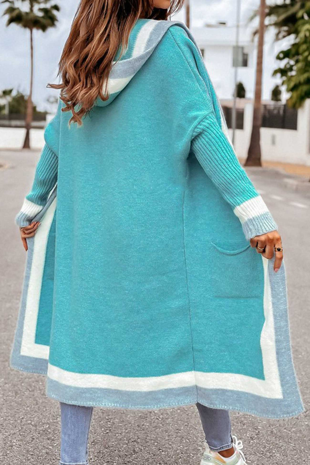 Drune | Langer Cardigan mit Kapuze und kontrastierendem Design