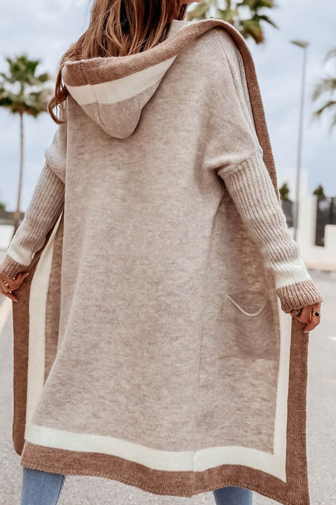Drune | Langer Cardigan mit Kapuze und kontrastierendem Design