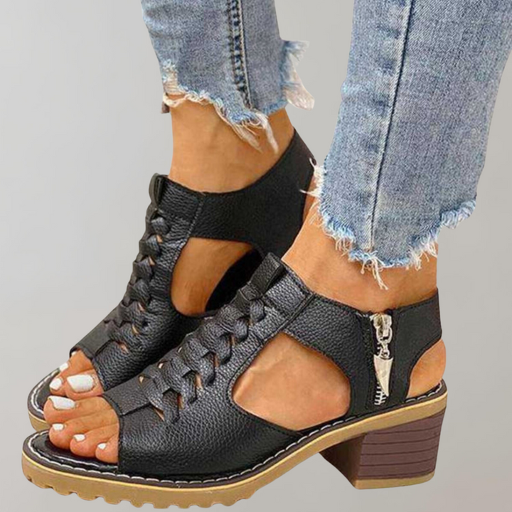 Drune - Orthopädische Sandalen mit Absatz | Bequeme Sandalen für Damen mit Spitzendesign