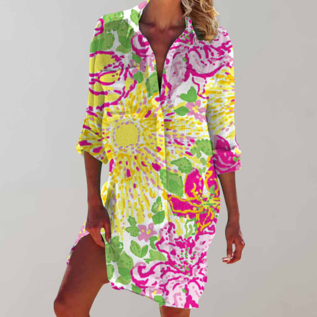 Drune - Gemustertes Hemdblusenkleid | Buntes Midikleid Sommer