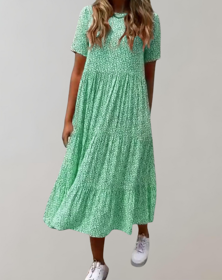 Drune - Lässiges, kurzärmliges Midikleid mit Blumenmuster | fließendes Kleid für Damen