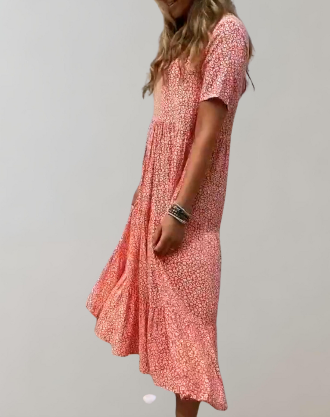 Drune - Lässiges, kurzärmliges Midikleid mit Blumenmuster | fließendes Kleid für Damen