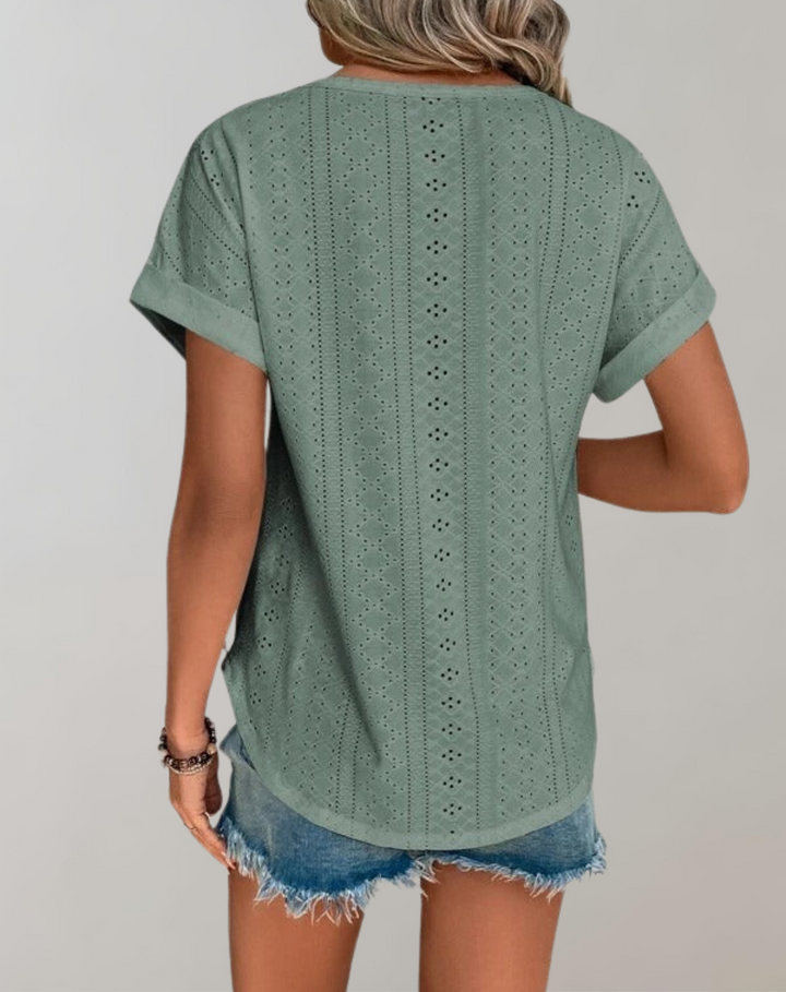 Drune - Lässige Sommerbluse mit Ösenstickerei | Elegantes Top mit Ösenstickerei