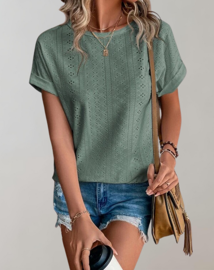 Drune - Lässige Sommerbluse mit Ösenstickerei | Elegantes Top mit Ösenstickerei