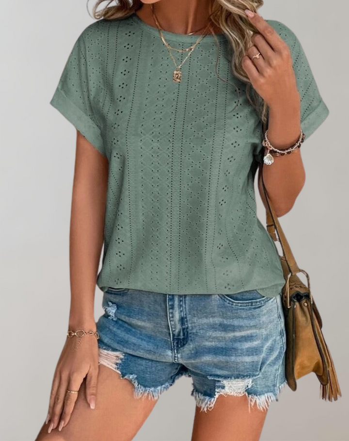 Drune - Lässige Sommerbluse mit Ösenstickerei | Elegantes Top mit Ösenstickerei