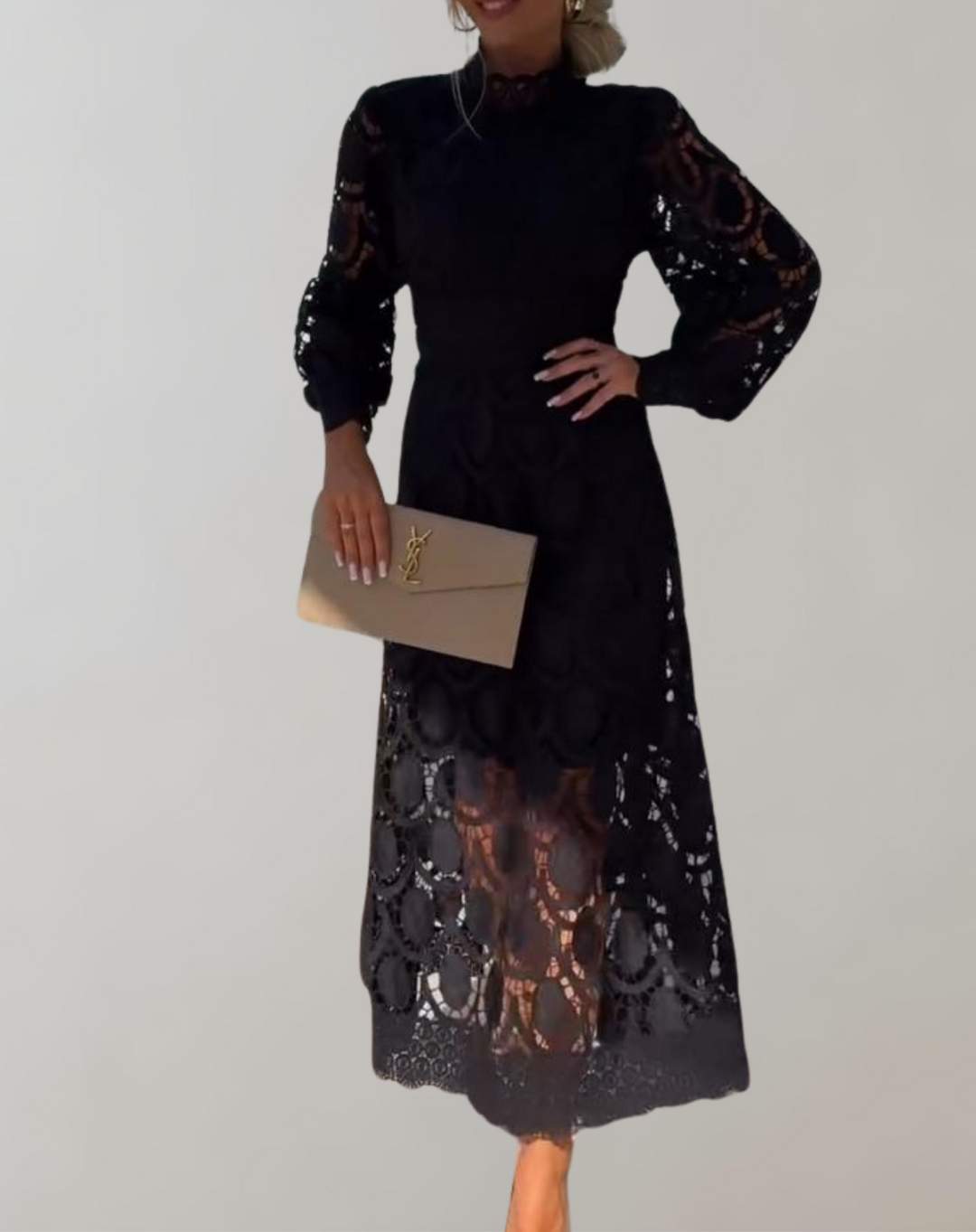 Drune -Anspruchsvolles Midikleid aus weißer Spitze | Spitzenkleid im Vintage-Stil