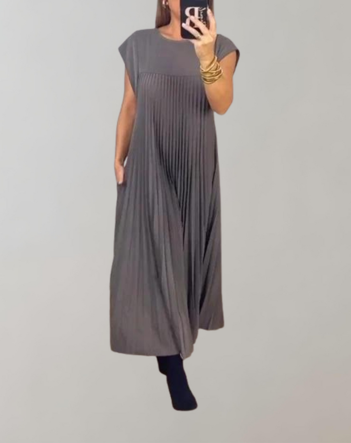 Drune - Schickes langes Kleid | ärmelloses Plisseekleid für Damen