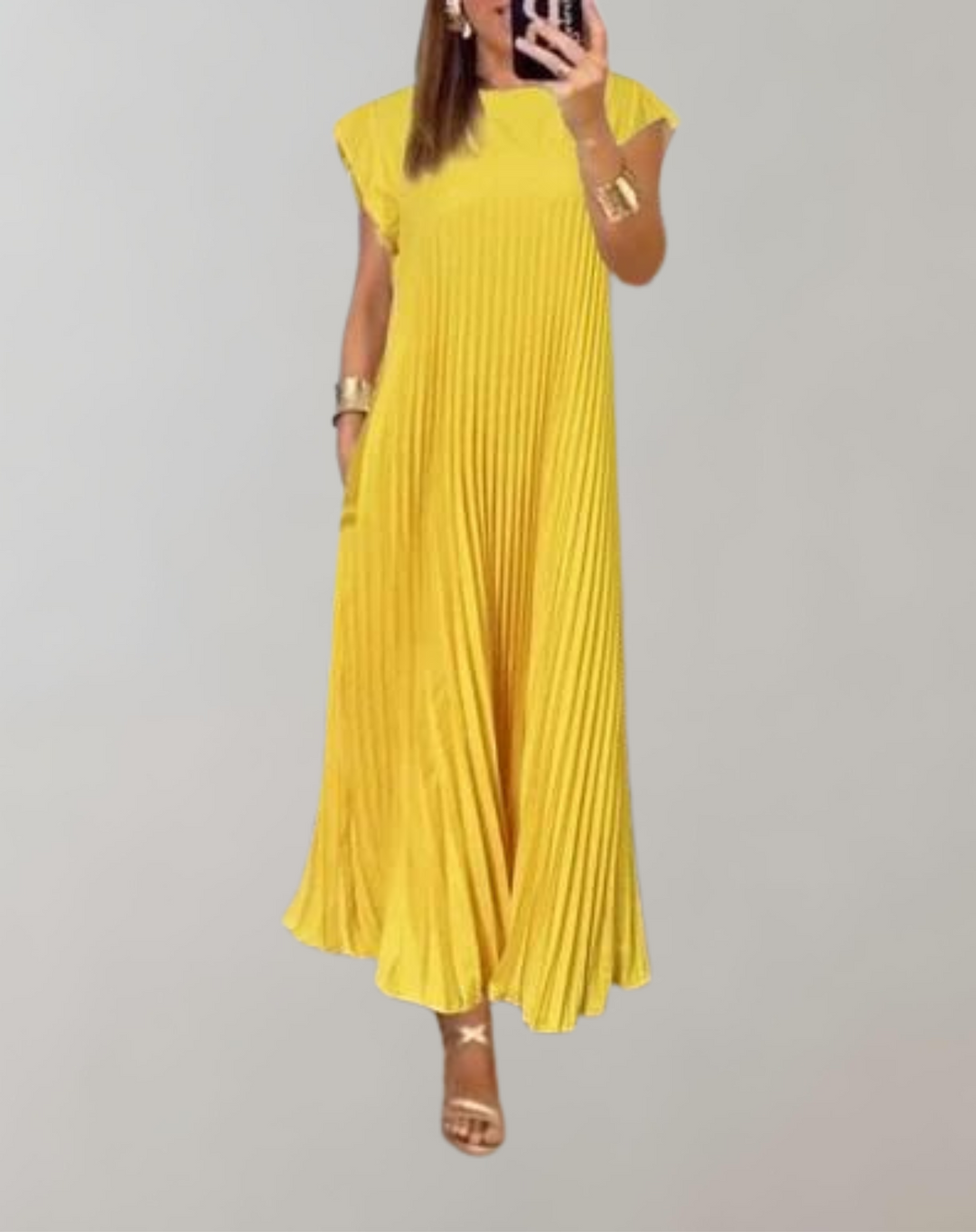 Drune - Schickes langes Kleid | ärmelloses Plisseekleid für Damen