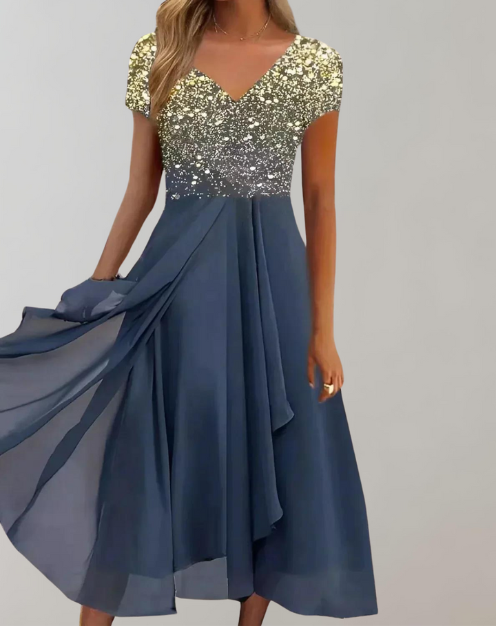 Drune - Kleid mit leuchtenden Blumen | Abendkleid für Damen | Glänzendes Topkleid