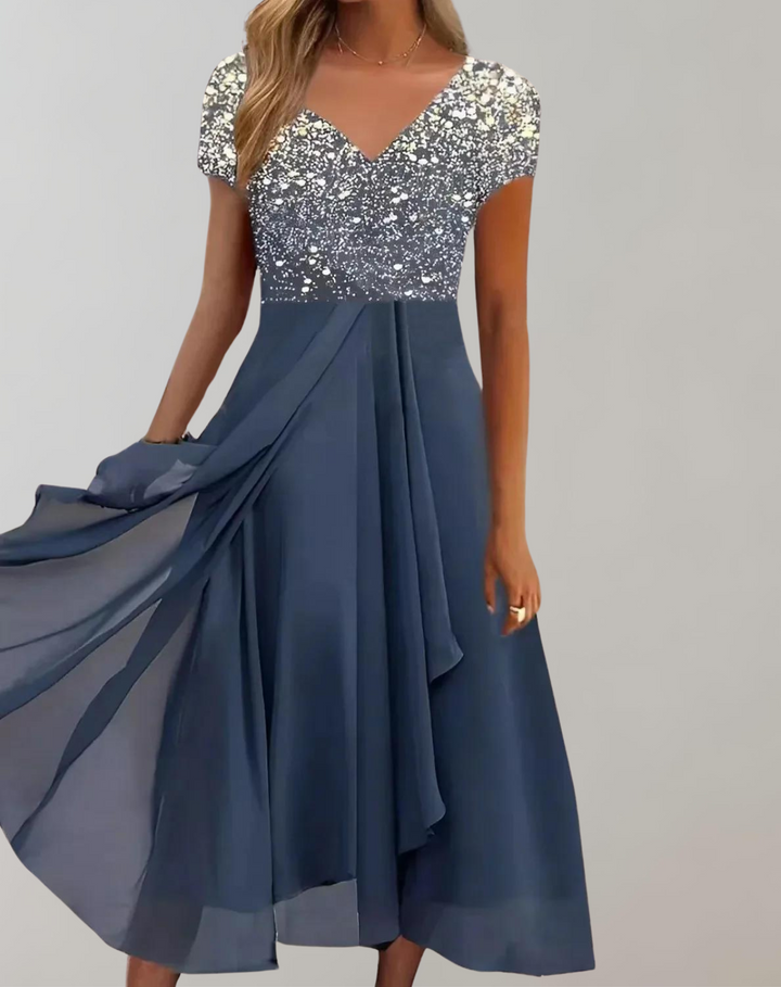 Drune | Kleid mit Leuchtenden Blumen Abendkleid für Damen Glänzendes Topkleid