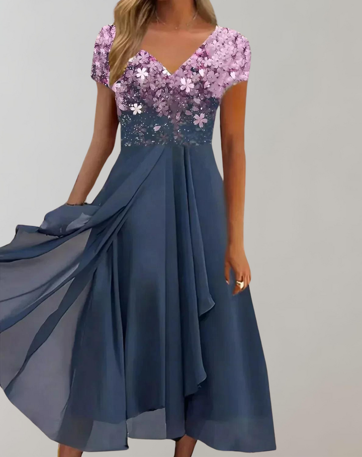 Drune | Kleid mit Leuchtenden Blumen Abendkleid für Damen Glänzendes Topkleid