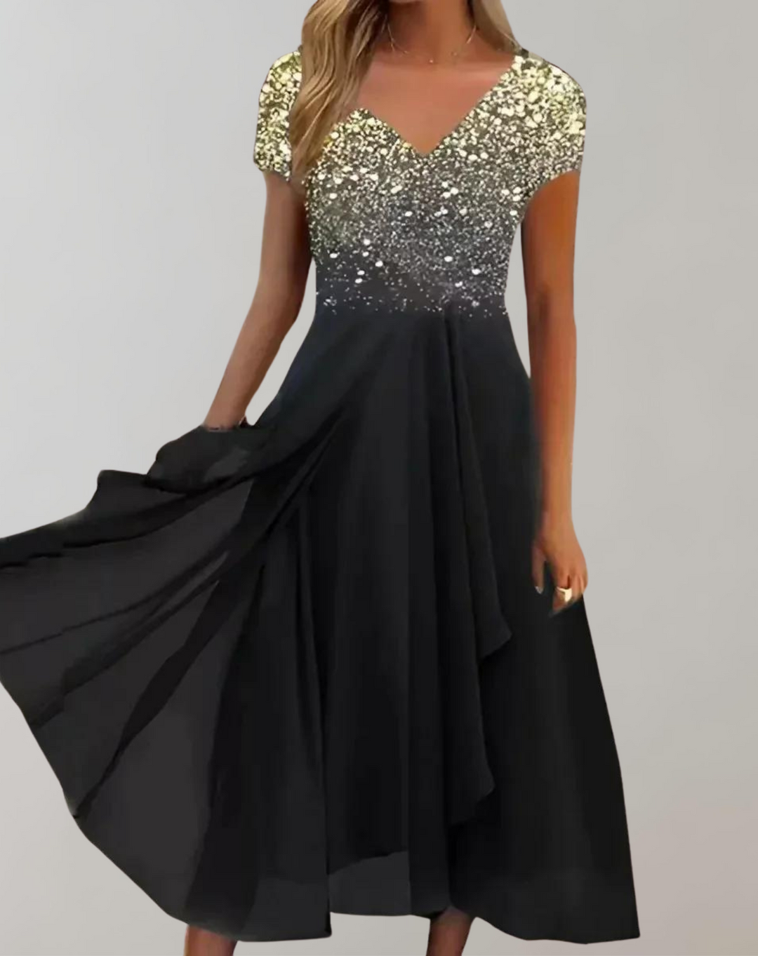 Drune | Kleid mit Leuchtenden Blumen Abendkleid für Damen Glänzendes Topkleid