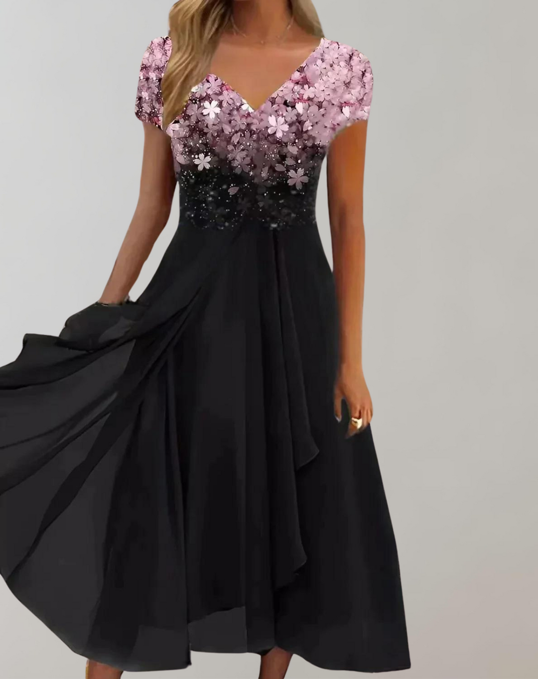 Drune | Kleid mit Leuchtenden Blumen Abendkleid für Damen Glänzendes Topkleid