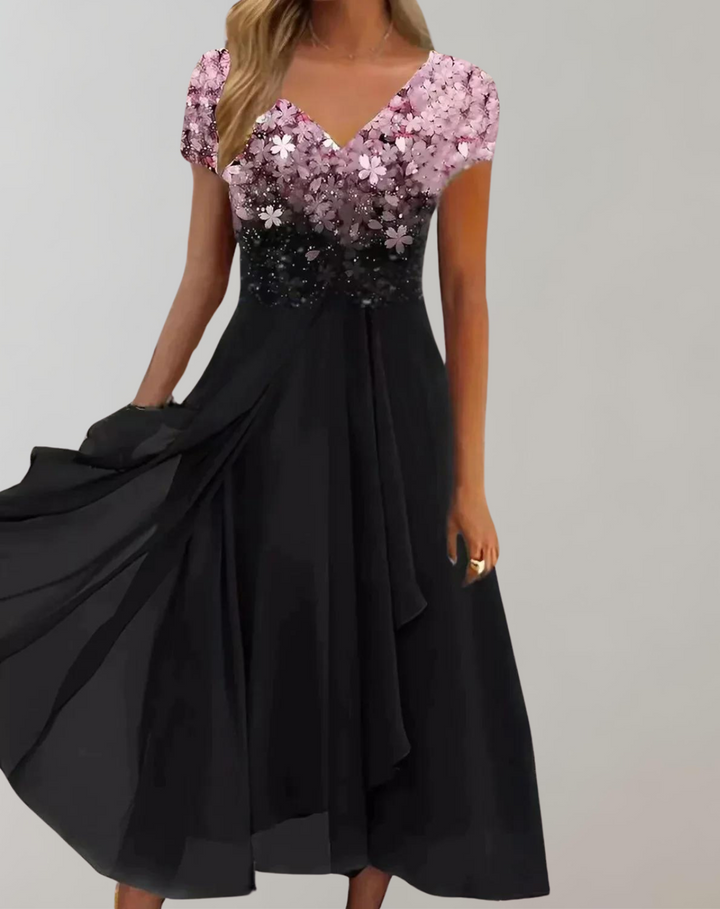 Drune | Kleid mit Leuchtenden Blumen Abendkleid für Damen Glänzendes Topkleid