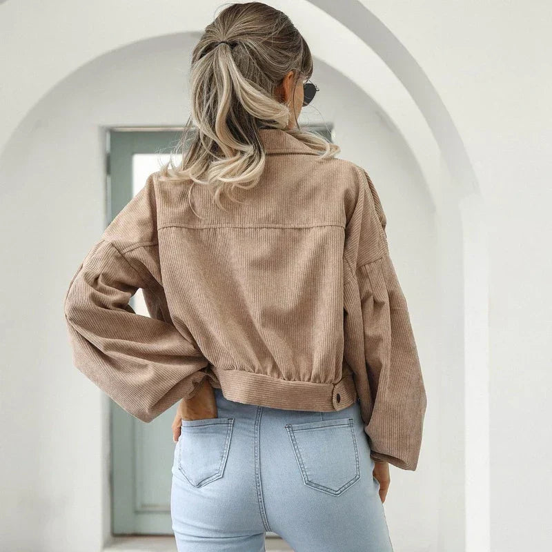 Drune | Knöpfen Laternenärmel Cropped Jacke Bomberjacke für Frauen