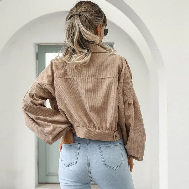 Drune | Knöpfen Laternenärmel Cropped Jacke Bomberjacke für Frauen