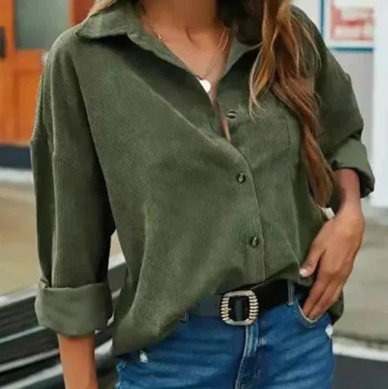Drune | Schicke Herbstcordbluse mit Knopfschluss für Frauen