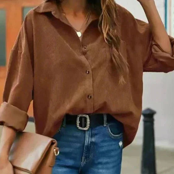 Drune | Schicke Herbstcordbluse mit Knopfschluss für Frauen