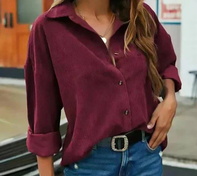 Drune | Schicke Herbstcordbluse mit Knopfschluss für Frauen