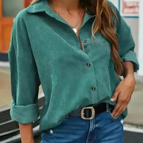 Drune | Schicke Herbstcordbluse mit Knopfschluss für Frauen
