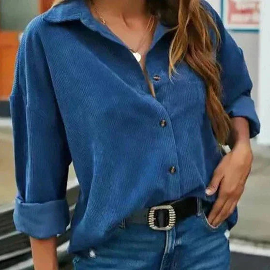 Drune | Schicke Herbstcordbluse mit Knopfschluss für Frauen