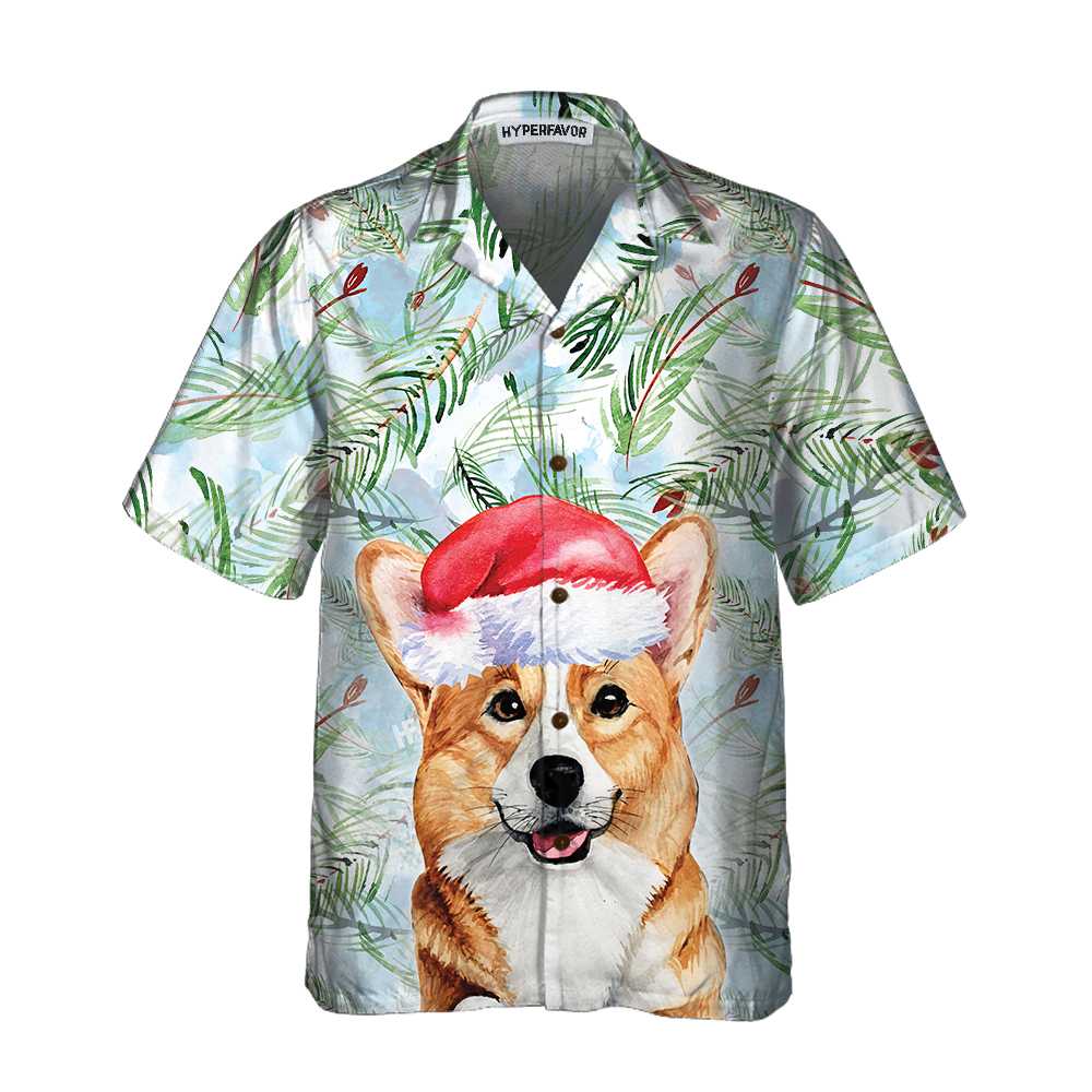Drune | Corgi mit Weihnachts-Tannenzweigen Muster Hawaiian Shirt, Corgi Weihnachts Shirt, Beste Weihnachtsgeschenk Idee