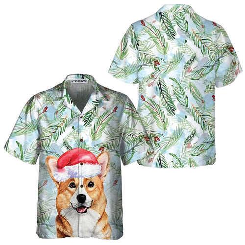 Drune | Corgi mit Weihnachts-Tannenzweigen Muster Hawaiian Shirt, Corgi Weihnachts Shirt, Beste Weihnachtsgeschenk Idee