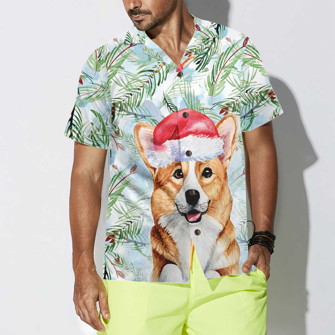 Drune | Corgi mit Weihnachts-Tannenzweigen Muster Hawaiian Shirt, Corgi Weihnachts Shirt, Beste Weihnachtsgeschenk Idee