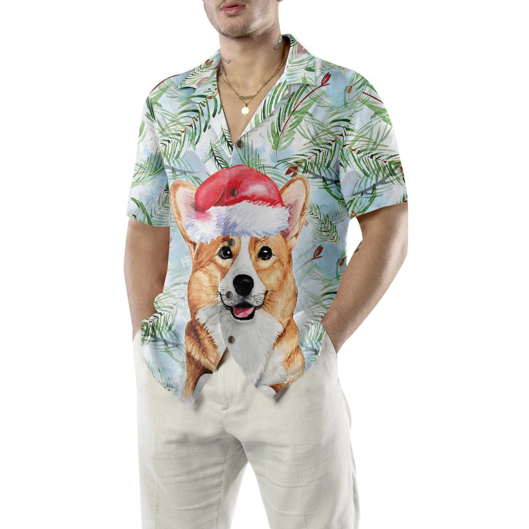 Drune | Corgi mit Weihnachts-Tannenzweigen Muster Hawaiian Shirt, Corgi Weihnachts Shirt, Beste Weihnachtsgeschenk Idee