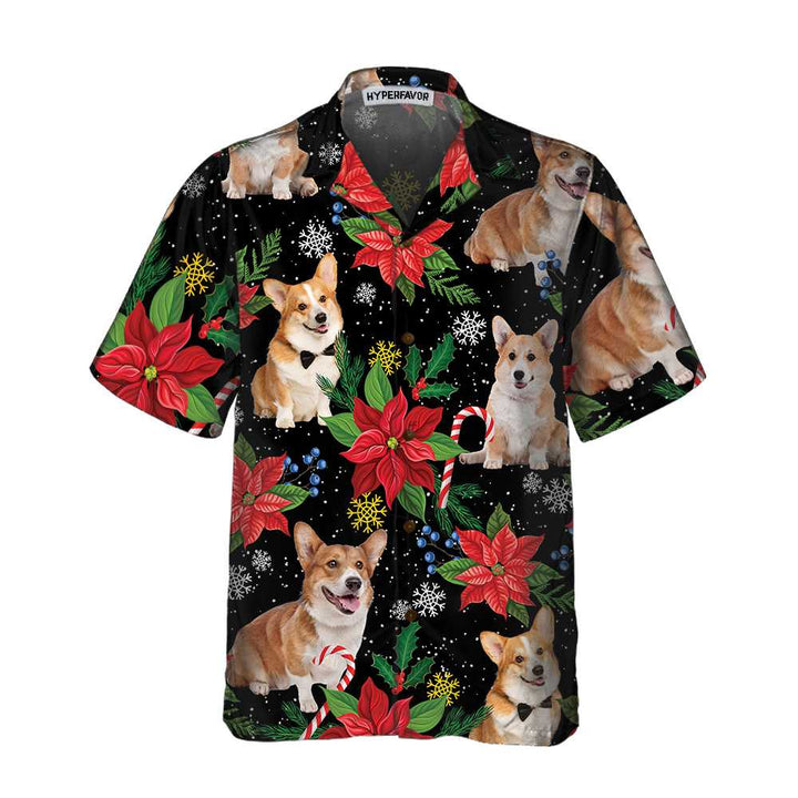 Drune | Corgi mit Weihnachtspflanzen Hawaiian Shirt, Lustiges Corgi Weihnachtshemd für Männer & Frauen, Bestes Weihnachtsgeschenk