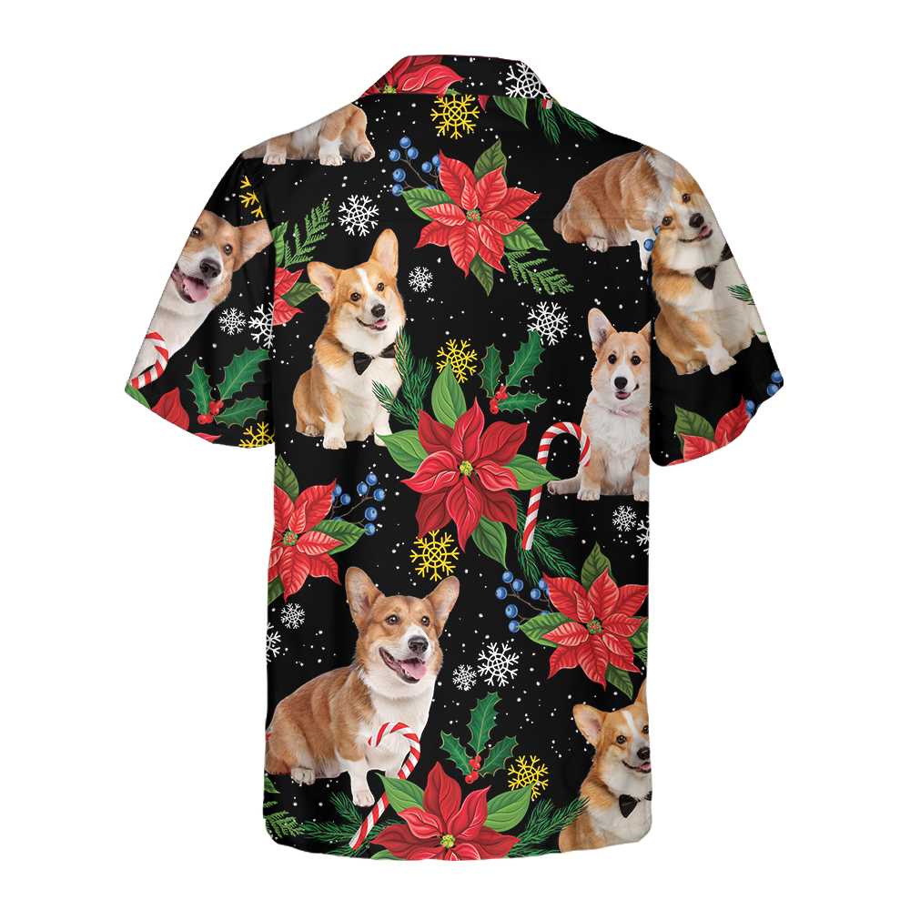 Drune | Corgi mit Weihnachtspflanzen Hawaiian Shirt, Lustiges Corgi Weihnachtshemd für Männer & Frauen, Bestes Weihnachtsgeschenk