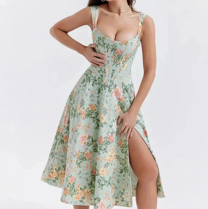 Drune | Blumen Korsett Midi Kleid