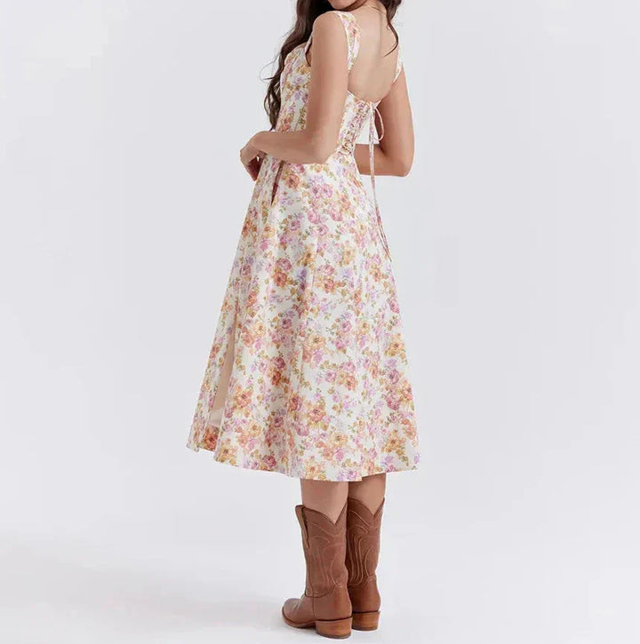 Drune | Blumen Korsett Midi Kleid