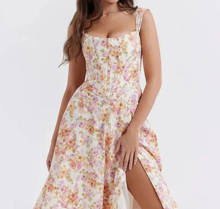 Drune | Blumen Korsett Midi Kleid