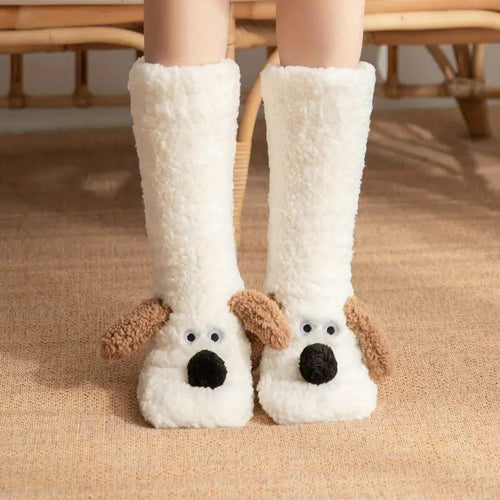Drune | Plüsch rutschfeste Wintersocken mit Tiermuster für Kinder und Erwachsene