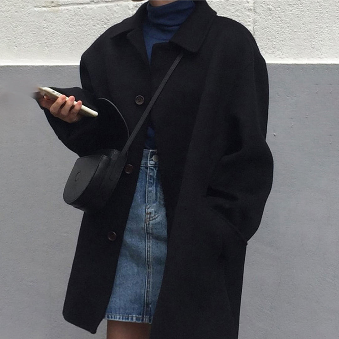 Drune | Midikleid Damenmantel mit Knopfverschluss - Lockere Passform, Nicht dehnbar, Winter-Essential