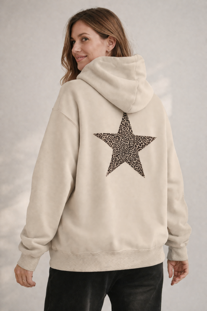 Damen Hoodie mit großem Leoprint-Sternmotiv Drune
