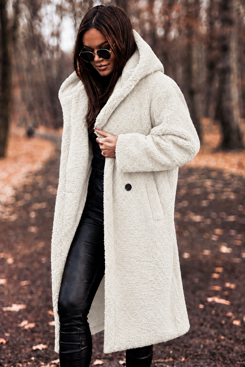 Damen Teddy Mantel mit Kapuze | Drune