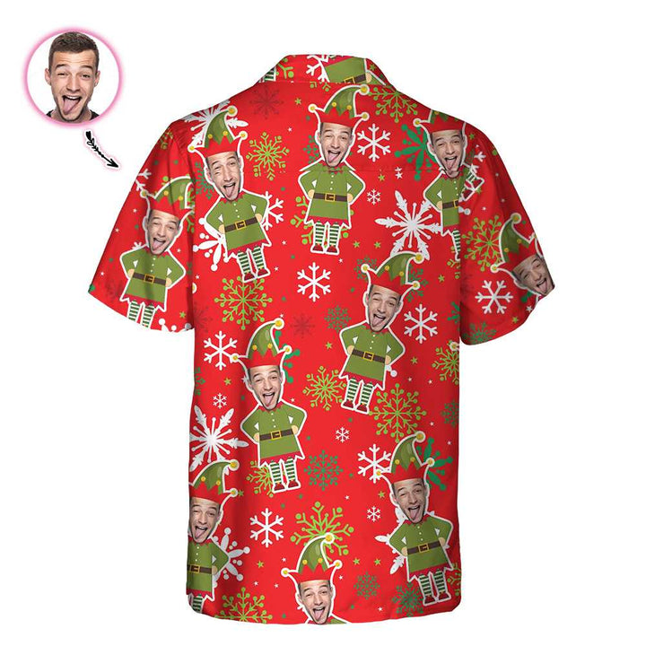 Drune | Benutzerdefiniertes Gesicht Weihnachts-Elf Benutzerdefiniertes Hawaiihemd, grünes Elfhemd, personalisiertes Geschenk für Weihnachten