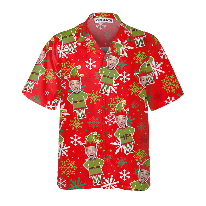 Drune | Benutzerdefiniertes Gesicht Weihnachts-Elf Benutzerdefiniertes Hawaiihemd, grünes Elfhemd, personalisiertes Geschenk für Weihnachten