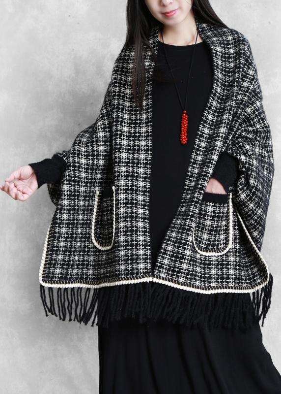 Drune | Strickwaren trendige Plus Size schwarze Batwing Ärmel Fransen Strickmäntel