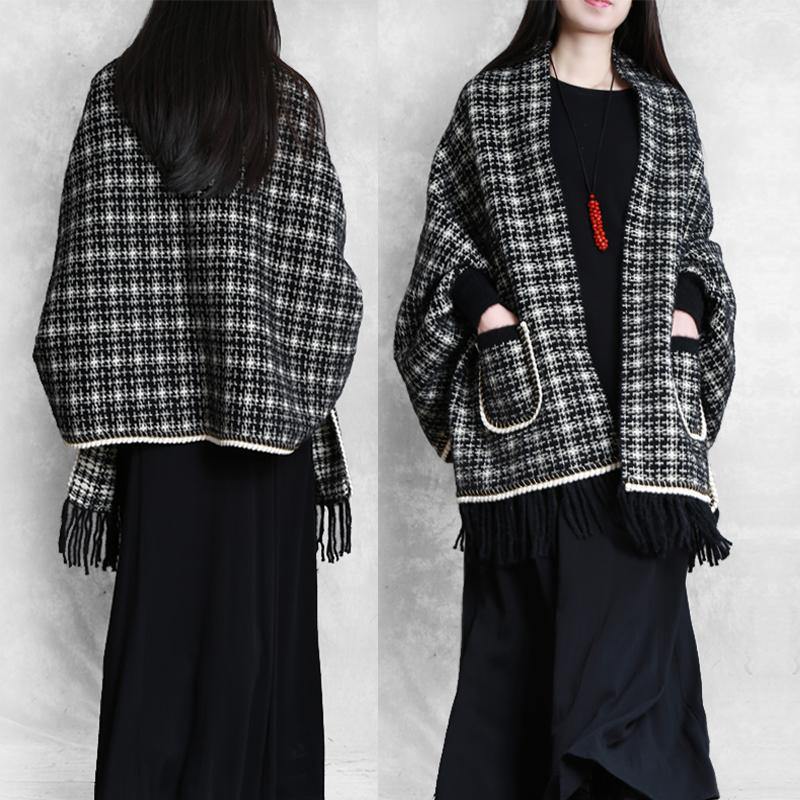 Drune | Strickwaren trendige Plus Size schwarze Batwing Ärmel Fransen Strickmäntel
